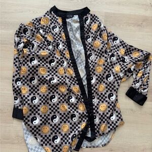 Dressed in lala yin and  Yang and Smiley Face Patterned Shirt large